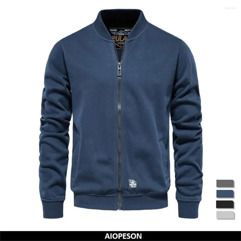 Sudaderas con capucha para hombre AIOPEOSN de Color sólido para hombre, sudaderas de algodón con cremallera y cuello de béisbol, abrigos ajustados para otoño, ropa de calle, sudadera, cárdigan para hombre