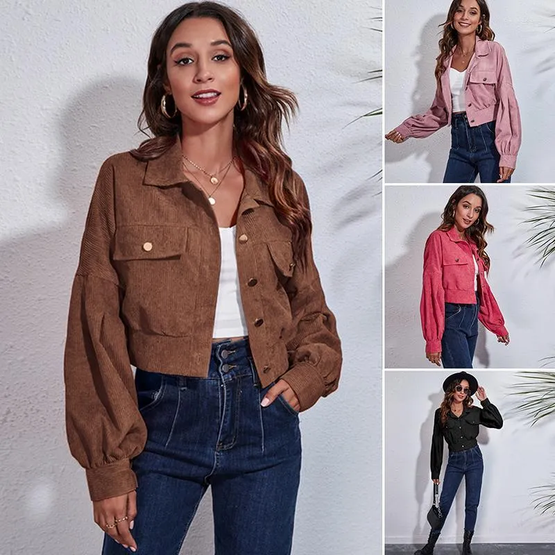 Jaquetas femininas outono inverno raglan manga lanterna jaqueta de veludo coreano harajuku baggy marrom com botão para cima corte top coat bomber feminino 2023