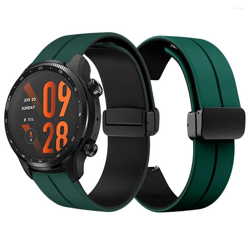 Horlogebanden Magnetische Vouwgesp Two Tone Zachte Siliconen Band Voor Ticwatch Pro 3 Ultra GPS LTE/GTX/GTH 2/E3 20mm 22mm Band Armband