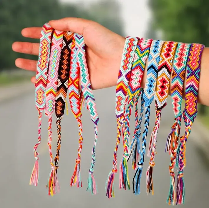 Vintage Bohemian bredd flätat bomullsrep manschett vänskap armband ankelarmband sommarsmycken