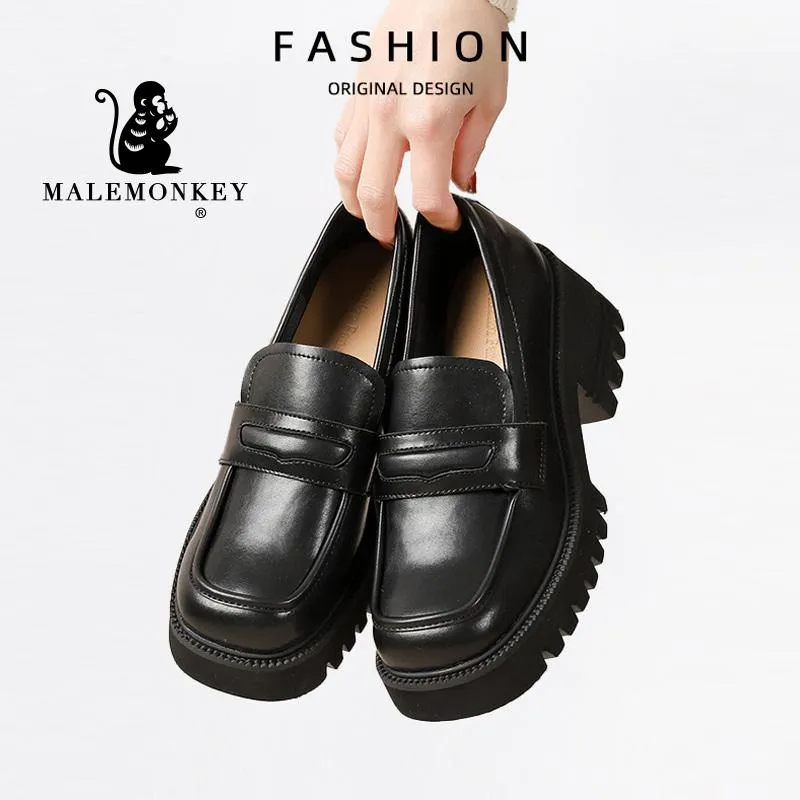 Stövlar högkvalitativa loafers skor kvinnor läder 2023 våren retro svart kontor fyrkantig plattform nonslip kvinnliga skor handm