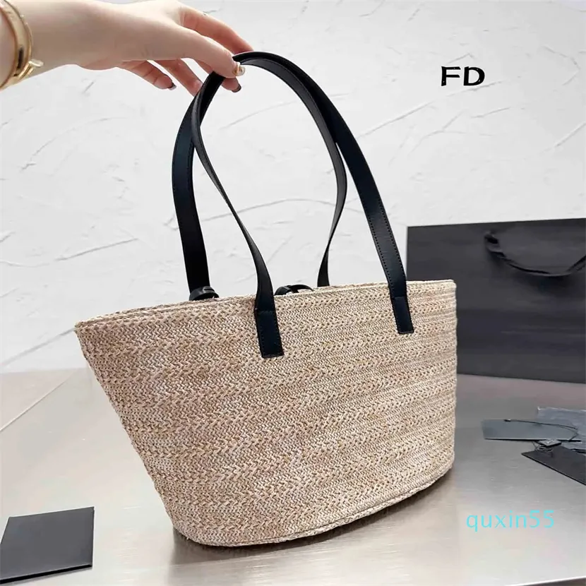 Bolso de mano de playa de verano, bolsos de diseñador para mujer, conjunto de dos piezas, bolsos causales de compras, bolsos de tejido de hierba para axilas