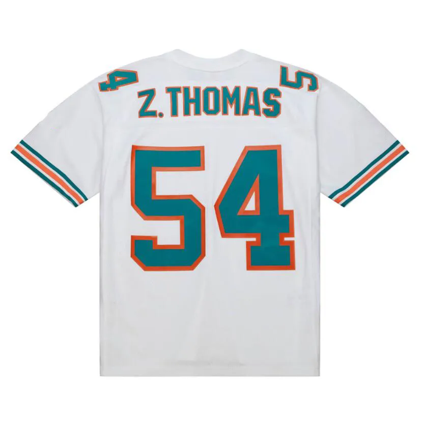 Stitched Football Jersey 54 Zach Thomas 1996 2006 White Mesh Retro Rugby Jerseys Men Women Youth S-6XL