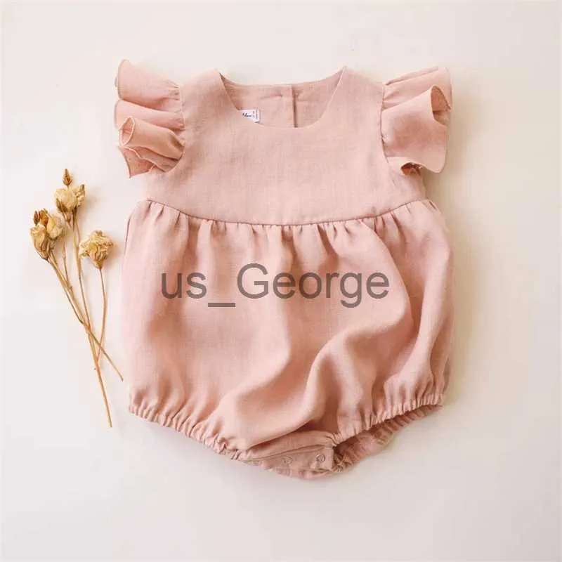 Conjuntos de roupas de verão macacão de bebê menina babados de linho algodão Bebe One Piece roupas de bebê recém-nascido roupa de bebê infantil roupas de bebê menina J230630