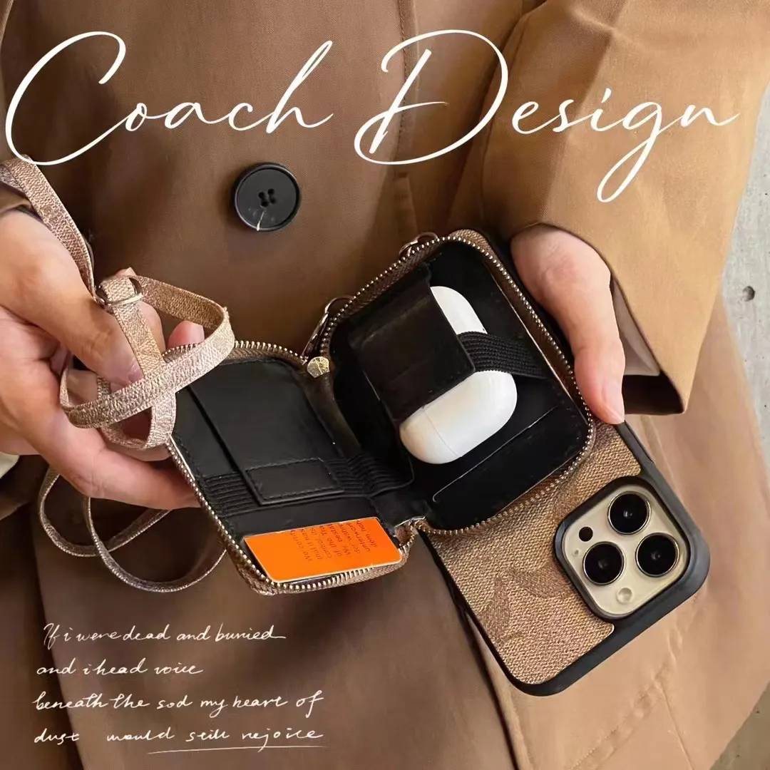 الحالات الهاتفية الجميلة iPhone 15 14 13 Pro Max Crossbody Leather Card Slot Plate مع AirPods Case 2 3 Pro Hi Quality 18 17 16 15Pro 14Pro 13Pro 12pro 12 11 X XS 8 7 630