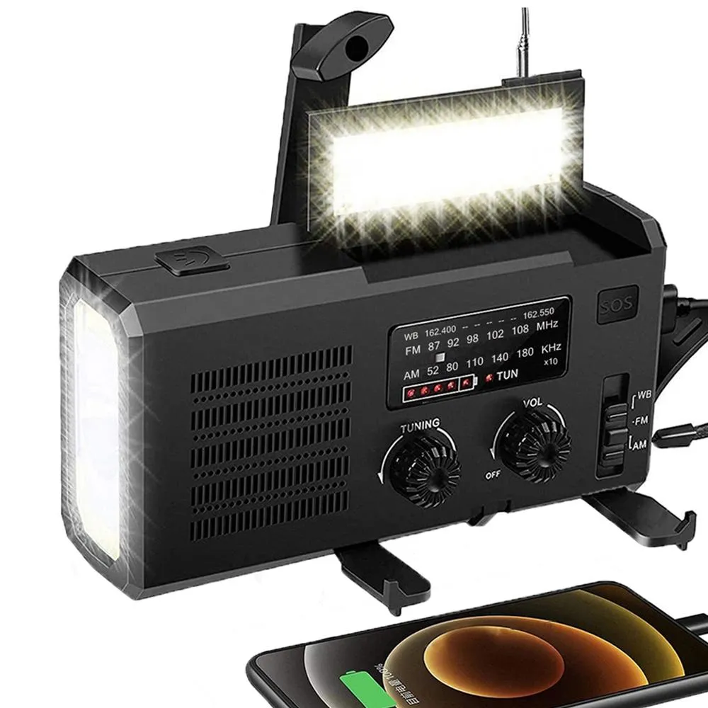 Radio Najnowszy awaryjna zasilanie zasilania Słonecznie Dynamo Dynamo 4000 mAh Bank ładowarki SOS AM/FM/NOAA Weather Pocket Latkslight Radio