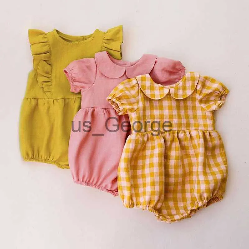 Ensembles de vêtements été bébé fille combinaisons 018M lin coton nouveau-né bébé fille barboteuse infantile combinaisons Sunsuit vêtements d'été tenues 018M J230630