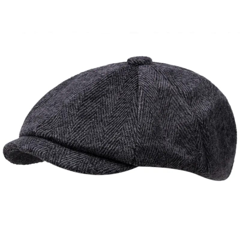2023 papà inverno caldo feltro ottagonale cappello da giornale maschio cappello di grande dimensione di berretti di lana di grandi dimensioni