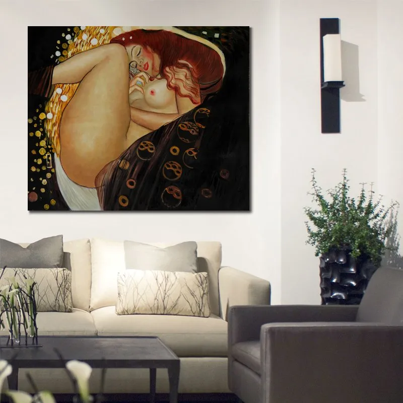 Famous Female Canvas Art Danae Gustav Klimt Oil Painting Reproduction Handmade High Quality