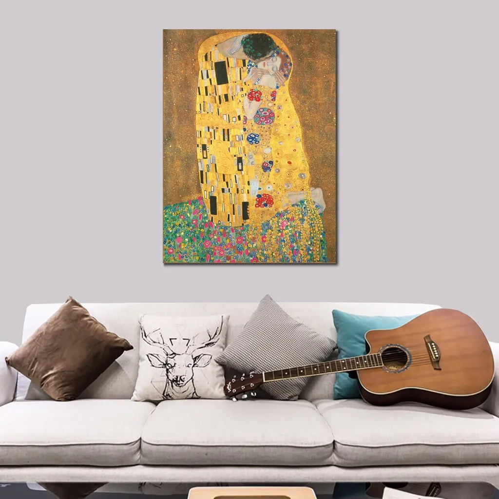 装飾的なアートキャンバスの手作りのリビングルームの装飾にキス黄色いグスタフクリム絵画