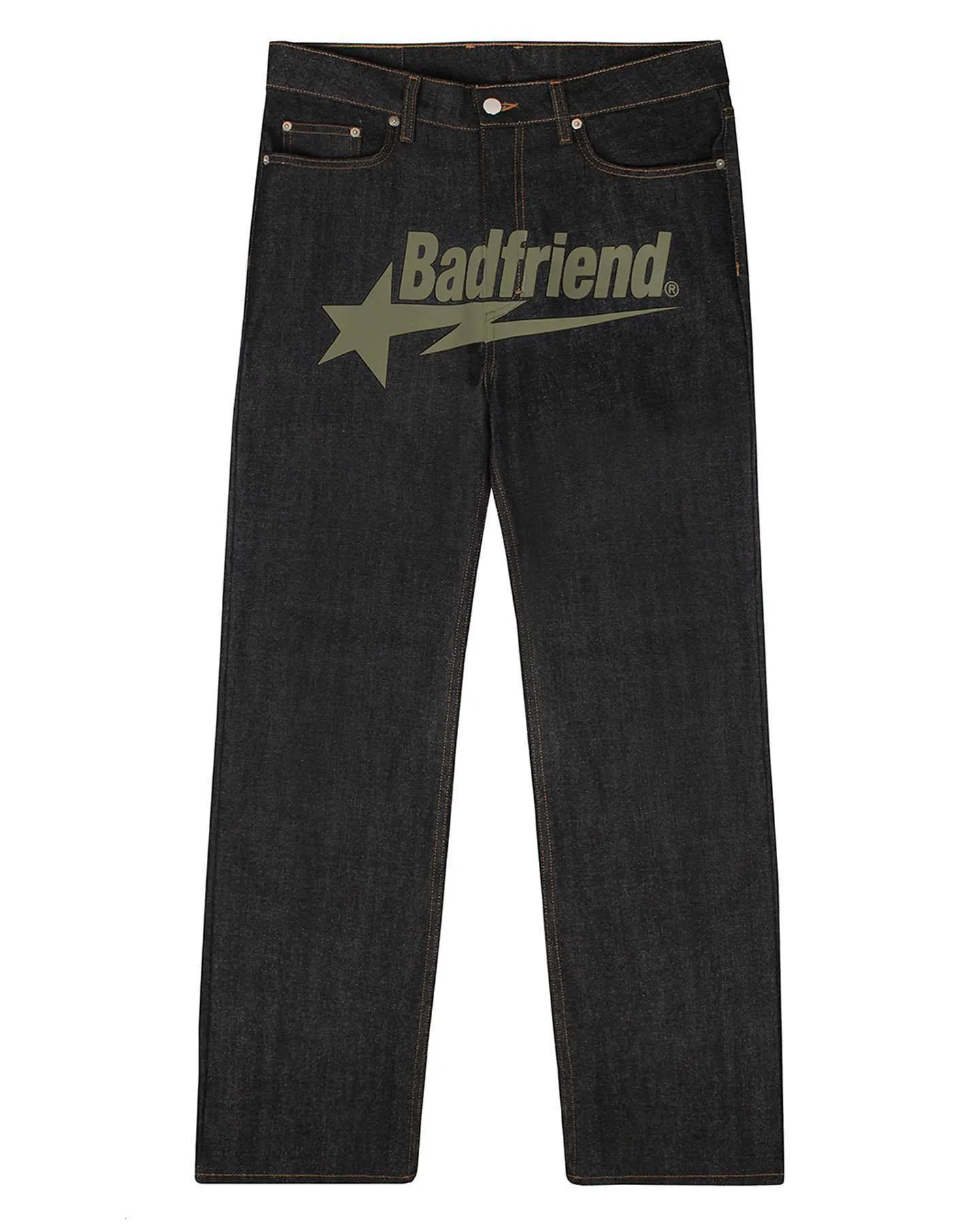 Bad Friend Jeans Brief Gedrukt Baggy Mannen S Jeans Y2k Jeans Baggy Hiphop Broek 2024 Harajuku Mode Punk Rock Broek streetwear Wijde Pijpen 594