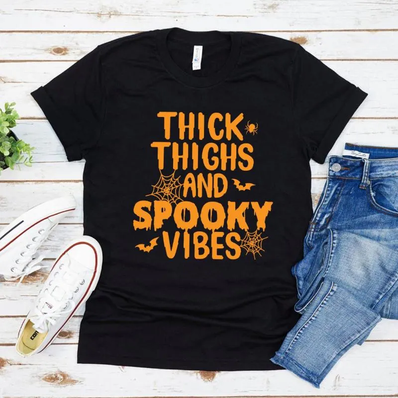 T-shirts pour femmes, cuisses épaisses, vibrations effrayantes, chemise drôle Halloween unisexe graphique Haruku femmes t-shirts à manches courtes Tshi