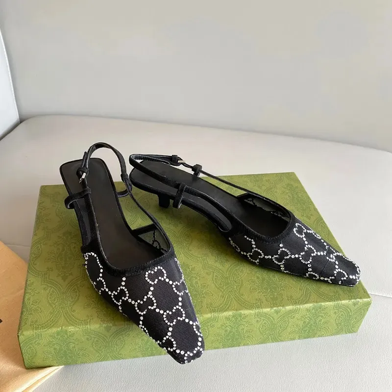 Scarpe eleganti Scarpe stringate dal taglio basso Sandali con cinturino Tacco medio Rete nera con cristalli scintillanti Scarpe con stampa Pantofole estive con cinturino alla caviglia in pelle di gomma 35-41