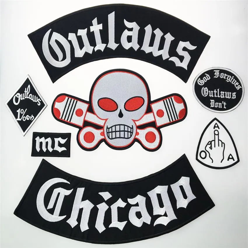Outlaw Chicago Forgives gestickte Aufnäher zum Aufbügeln, modisch, große Größe für Biker-Jacke, ganzer Rücken, individueller Patch224a