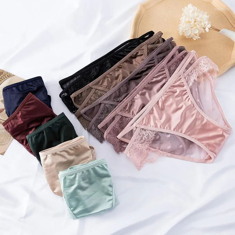 Women Ladies Seamless Panties Solid Color Women Seamless Ice Silk Panty  Waist Bottom Briefs Ice Silk Underwear 