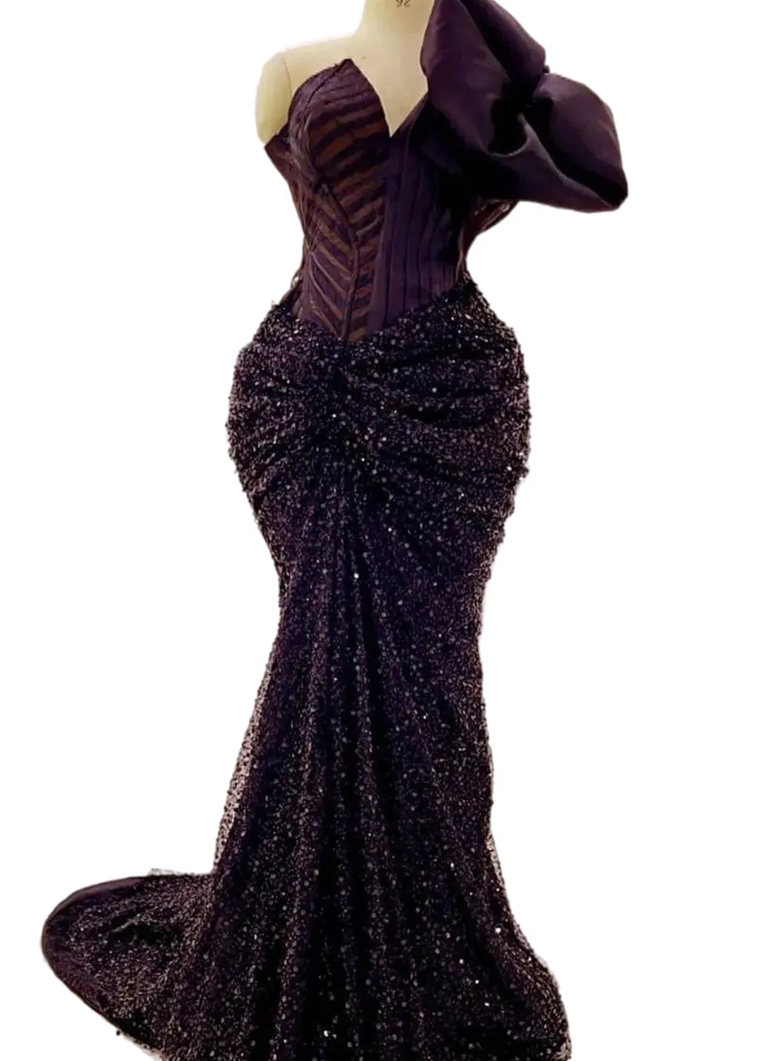 2023 Aso Ebi Dark Purple Mermaid Galajurk Pailletten Kant Avond Formeel Feest Tweede Receptie Verjaardag Bruidsmeisje Verlovingsjurken Jurken Robe De Soiree ZJ682