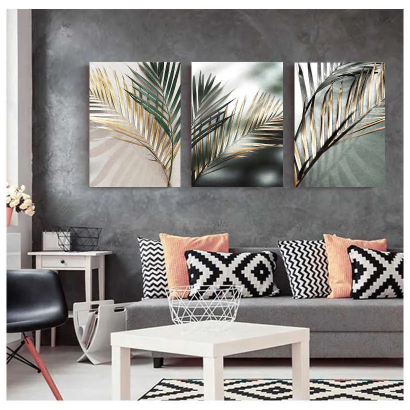Acheter Affiche abstraite de feuilles de palmier dorées, décor de salle,  plante nordique, peinture sur toile, Art mural pour salon, décoration  intérieure de la maison