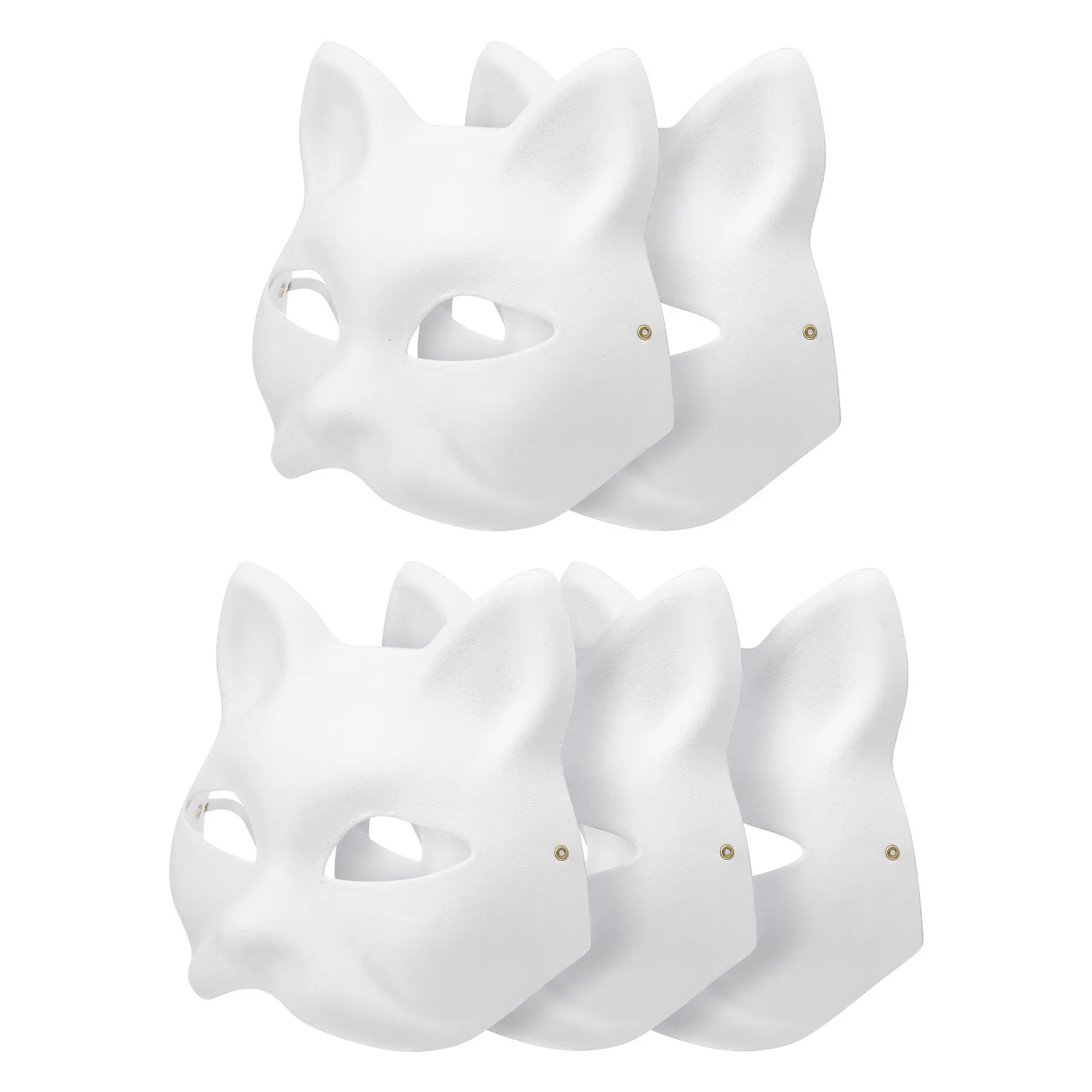 Masques de fête 5pcs non peint mascarade papier blanc Halloween chat cosplay accessoires bricolage peint à la main 230630