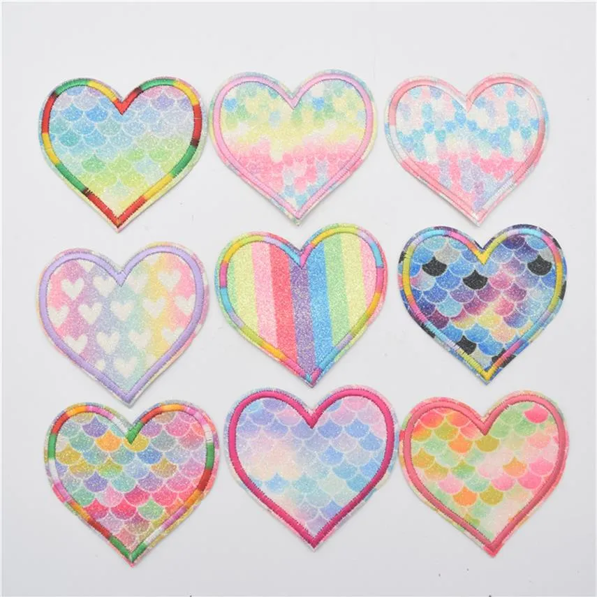90pcs Glitter Patches Heart Padded Felt patches Shape Cloth Accessories for kid children clothes226q
