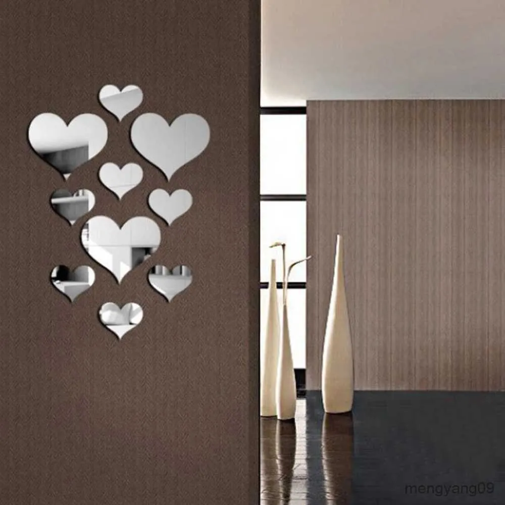 Outros adesivos para decoração de casa durável amor coração adesivo espelho mural decalque simples faça você mesmo decorativo removível decoração de casa R230630