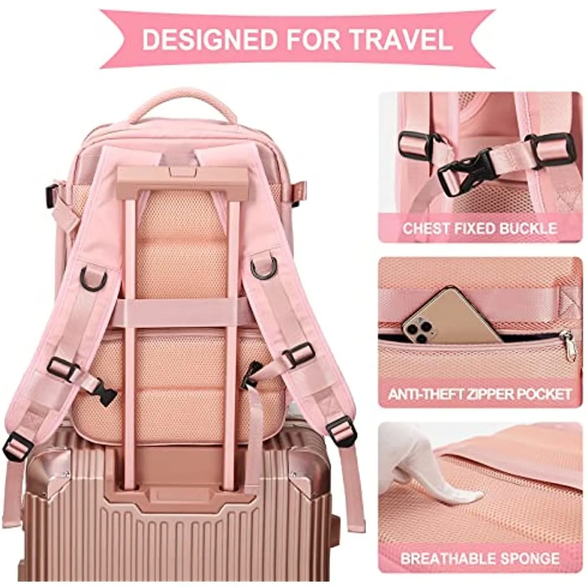 Zaino Piccolo Donna In Nylon Rosa - Leggero, Impermeabile, 3 Modi, Per Viaggi E Lavoro