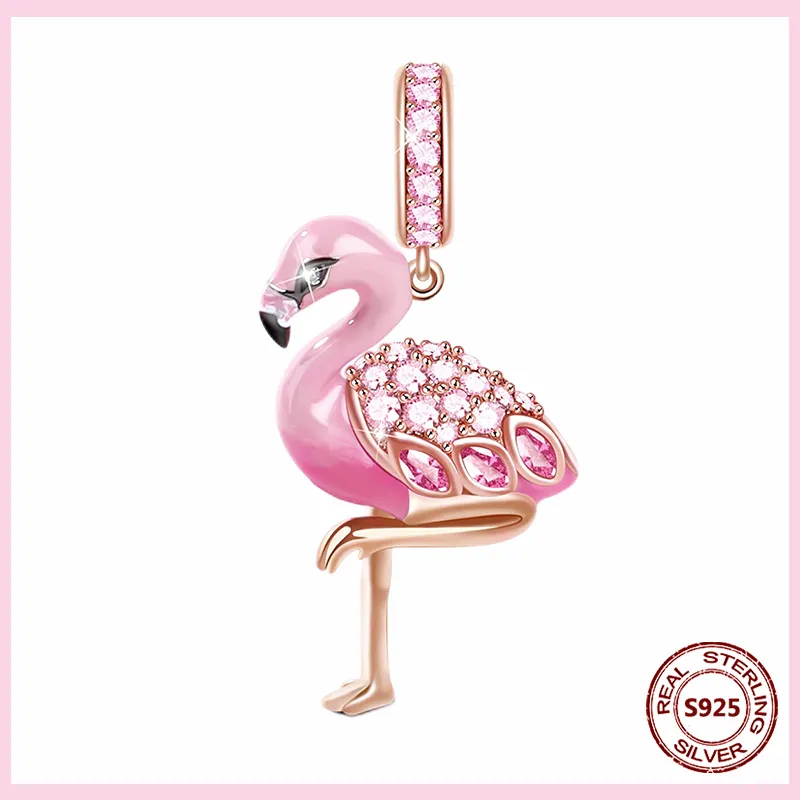 925 Silver Fit Pandora Charm 925 Bracelet Pink Flamingo Charm Skull Bead Owl Cat Panda Giraffe charms set Pendant DIY Fine Beads Jewelry