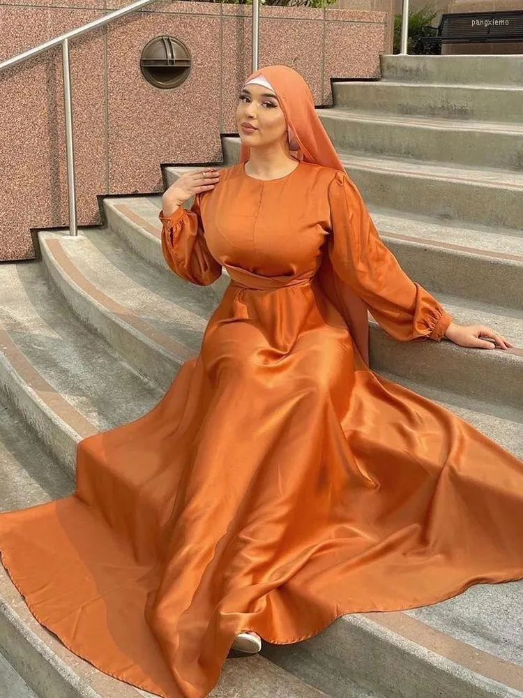 Elegant Satin Abaya for Muslim Women Ramadan Eid Mubarak Dress