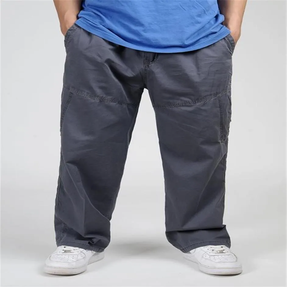 Летние мужские брюки большого размера XXXL 5XL 6XL, обычные брюки-карго на молнии, брендовые новые мужские толстые повседневные карманы, мешковатые мужские свободные Cott340D