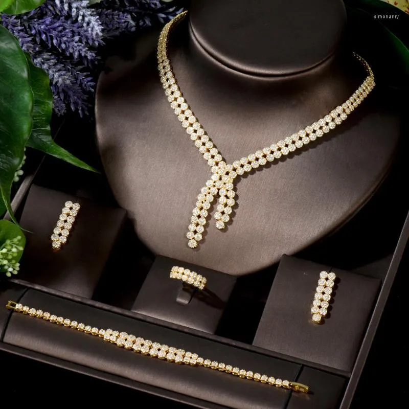 Halsband örhängen set rund form lång tofs örhänge set kubik zirkoniumbröllop smycken brud smycken bijoux n-227Earrings örhängen