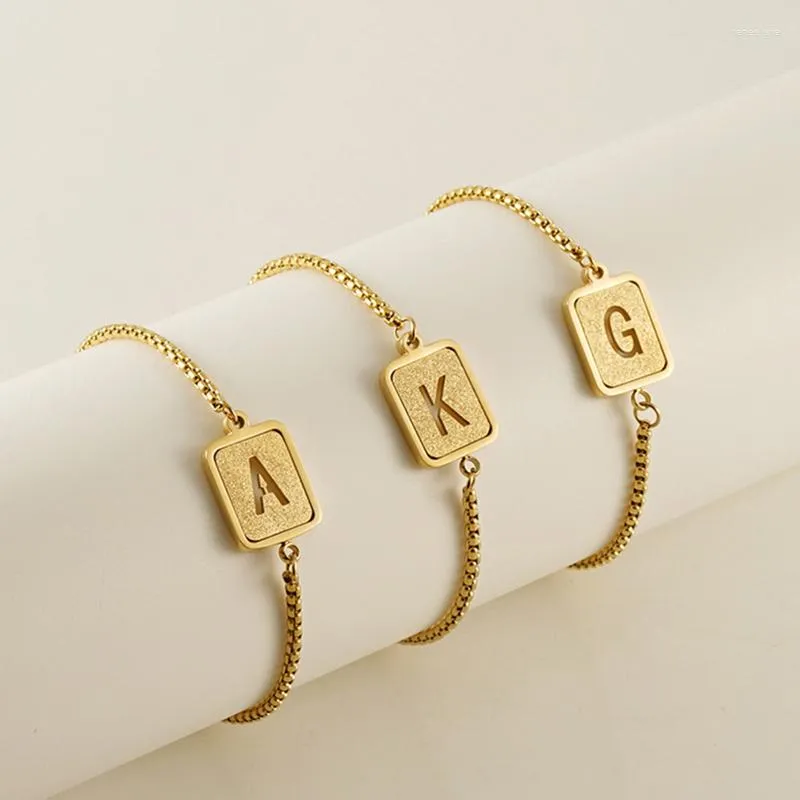 Link armbanden mode glazuur roestvrijstalen stalen armband holle eerste letter vierkant voor vrouwen meisje tiener trendy verstelbare polsbandje