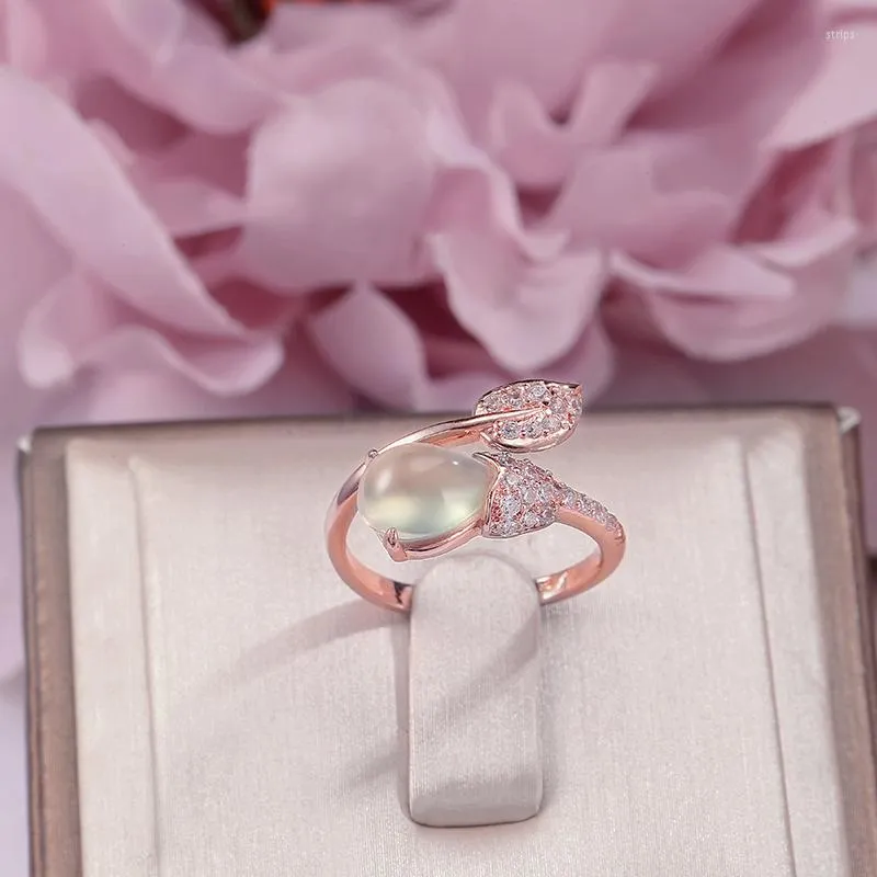 Кольца-кластеры Изящные украшения для женщин Серебряный натуральный драгоценный камень пренит 9 7 мм капли воды листья регулируемое кольцо обручальные кольца R-PR008