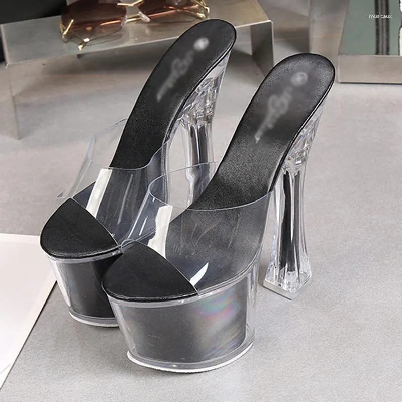 Тапочки женские сандалии на очень высоком каблуке 17 см обувь для ночного клуба модная непромокаемая обувь на толстой подошве на шпильке