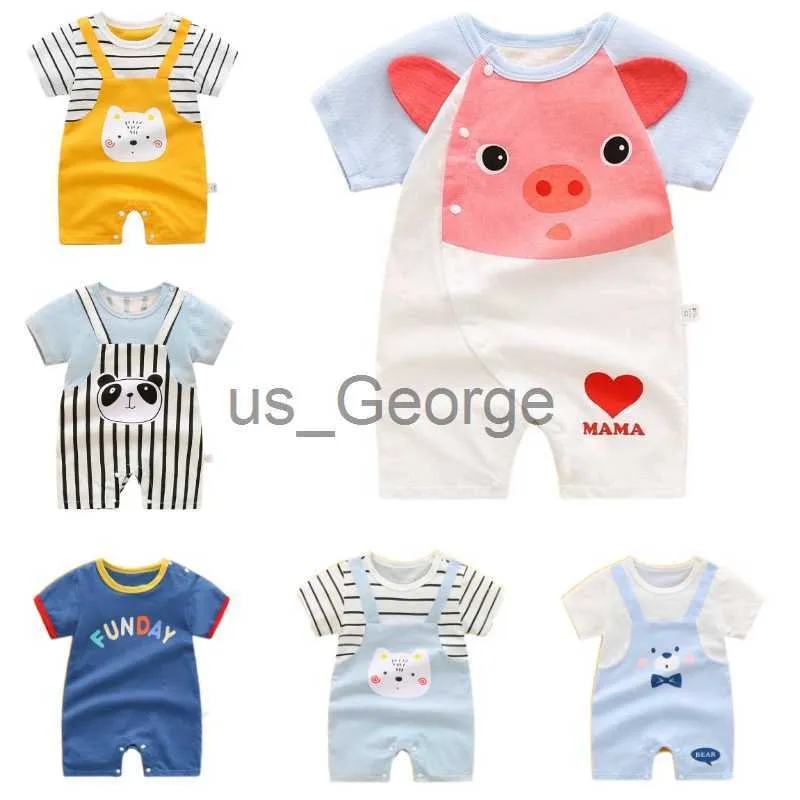 Ensembles de vêtements nouveau-né bébé garçon coton dessin animé panda sangle une pièce combinaison barboteuse bébé fille manches courtes imprimé vêtements 024M J230630