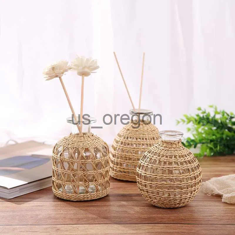 Vases Glasses Rattan Vases Flower Nordic Style Modern Decorative Vases Desktop Decor Vase for Home Living Room Decor Room Decoration x0630