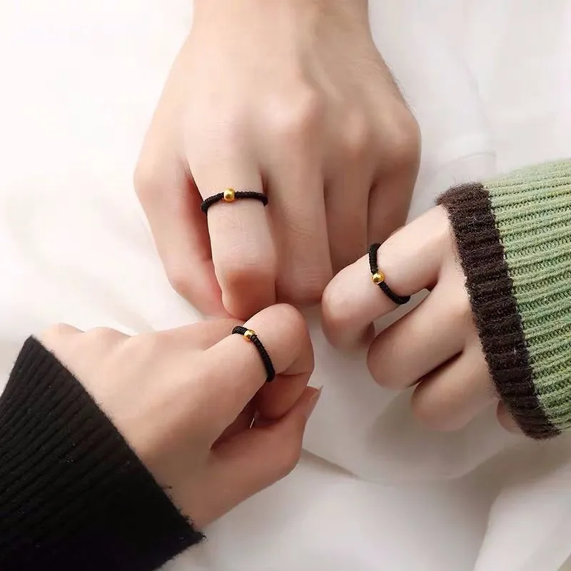 Einfache Perle Seil Ring für Frauen Männer Paar Handgemachte Gewebte Schnur Rot Schwarz Finger Schmuck Glück Hochzeit Party Geschenk zubehör