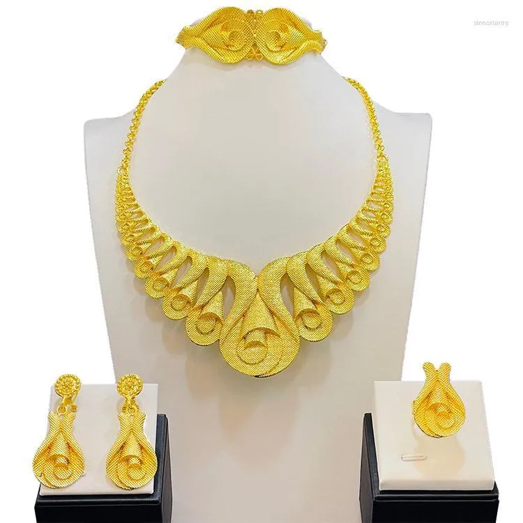 Collier boucles d'oreilles ensemble Liffly Dubai bijoux en or pour femmes bagues de mariée nigérian bijoux de mariage africain cadeau