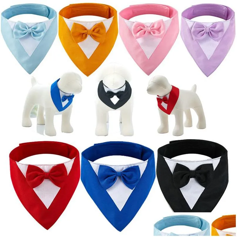 Ropa para perros Mascota Triángulo Baberos Bufandas Collar ajustable Caballero Pajarita Traje Novedad Bandanas Suministro Gota Entrega Hogar Jardín Suplemento Dhs2R