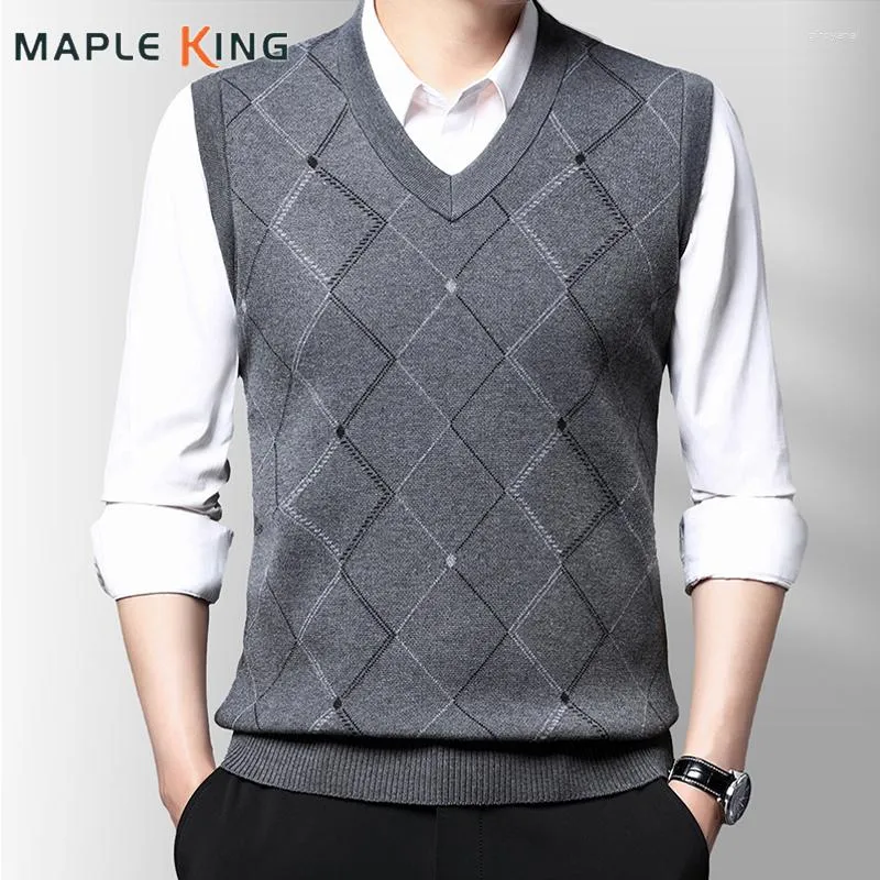 Gilet da uomo Vintage Argyle Plaid Vest Maglione Uomo Moda coreana con scollo a V Lavorato a maglia Maglioni senza maniche Uomo Pullover Herren Chaleco