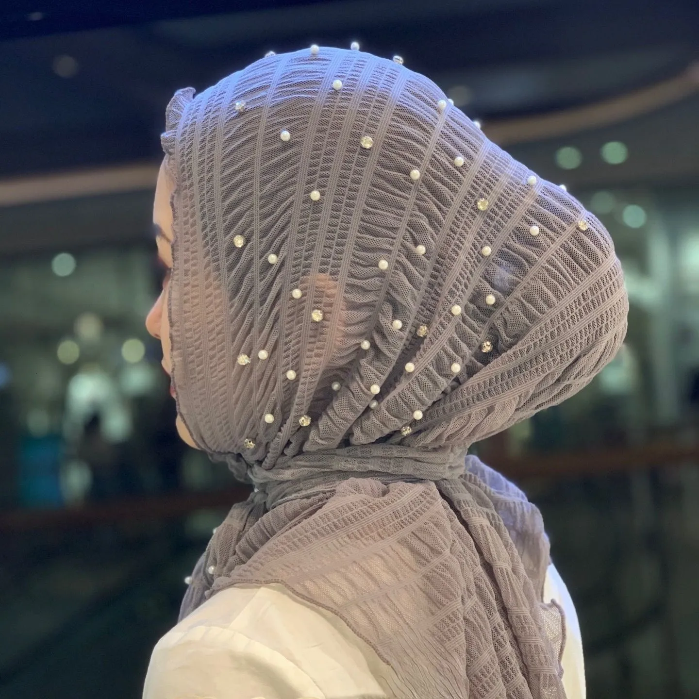 Elegant Muslim Chiffon Hijab Scarf Wide Brim Bucket Hat Combo