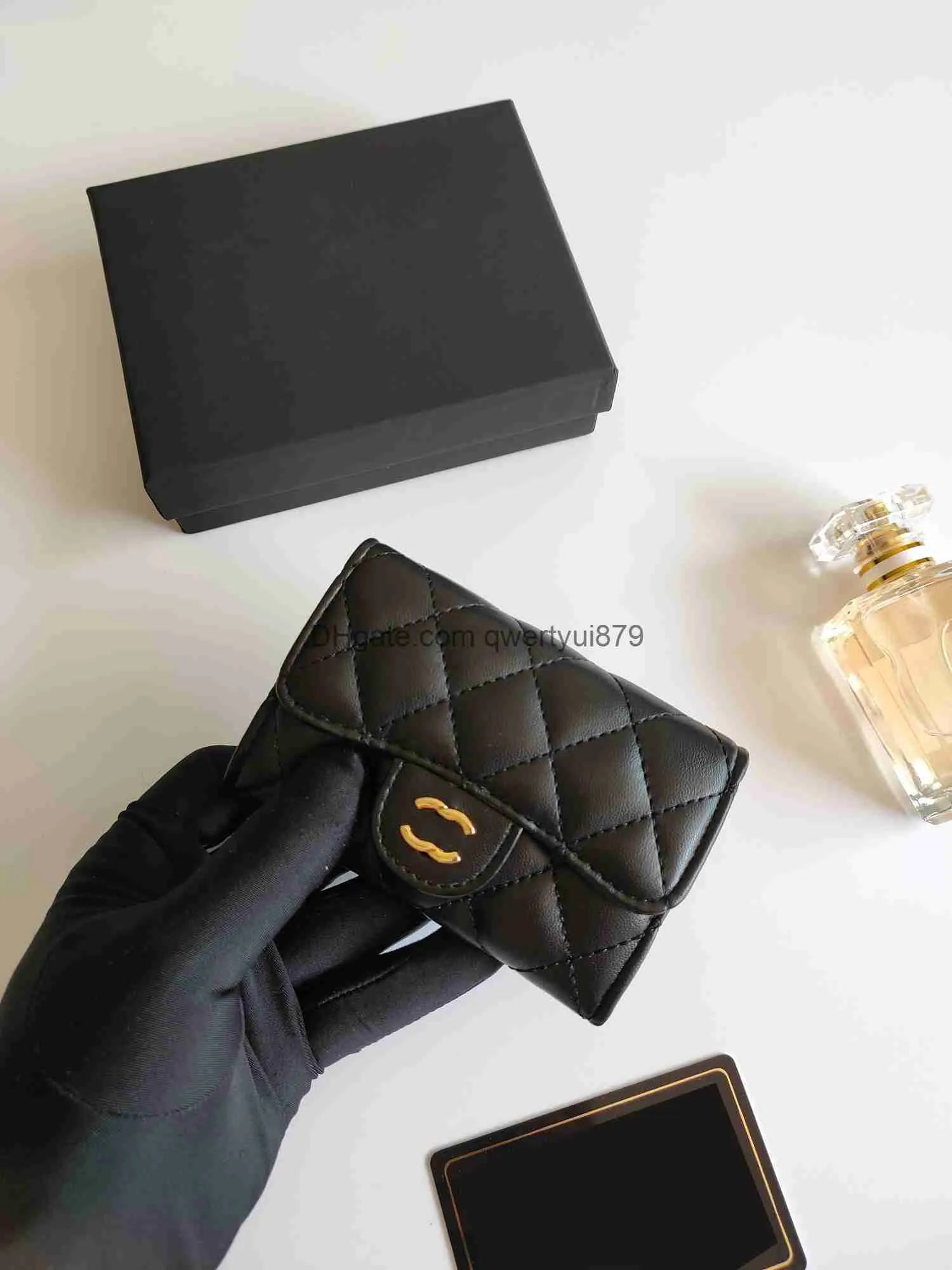 Klassisk designer plånbok lyx c mode quiltade kvinnokorthållare små mini mynt plånbok designer purses mjuk läder plånbok grossist id qwertyui879