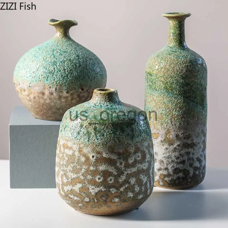 Vaser kinesisk keramisk vas stengods handgjorda färgblomma vasblommor arrangemang hydroponics accessoarer keramiska hantverk x0630