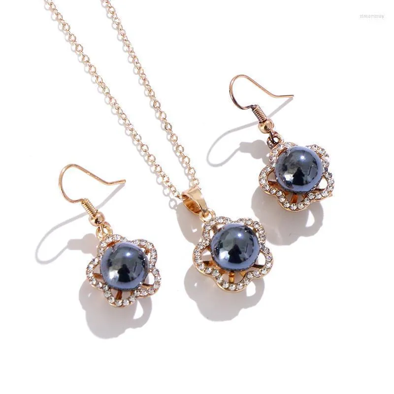 Necklace Earrings Set & SAY Polynesian Hawaiian Marshallese Imitation Pearls Plumeria Petite Crystals Pendant Dangle Jewelry Stre22