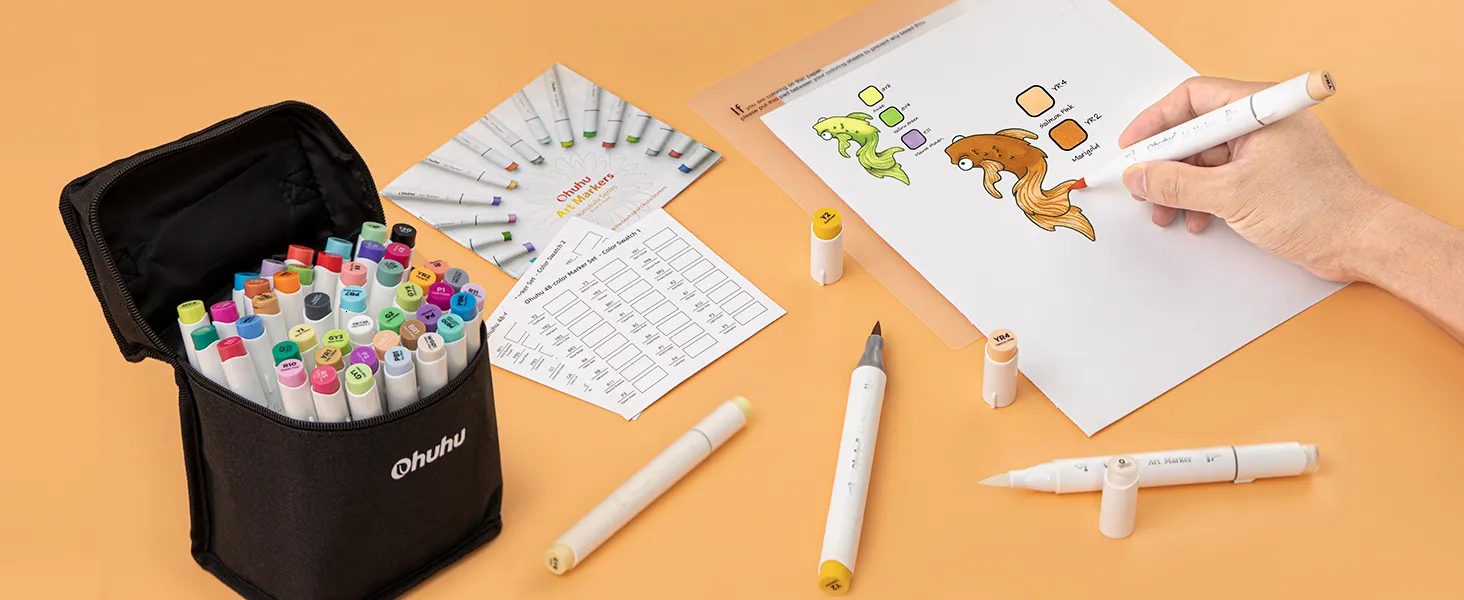 Ohuhu Marcadores, 48 colores de doble punta de alcohol, cincel y juego de  marcadores artísticos a base de alcohol fino para niños, ilustraciones para