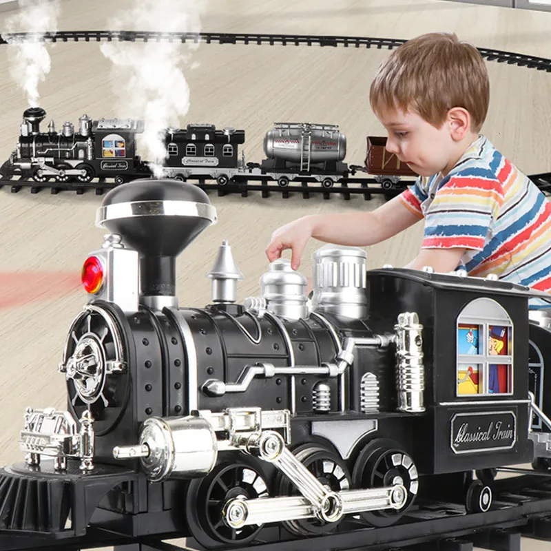 Elétrico/RC Track Crianças Rc Train Railway Toys Simulação de Electric Track Programming Classic Steam Christmas Train Toys Child Gift 230629