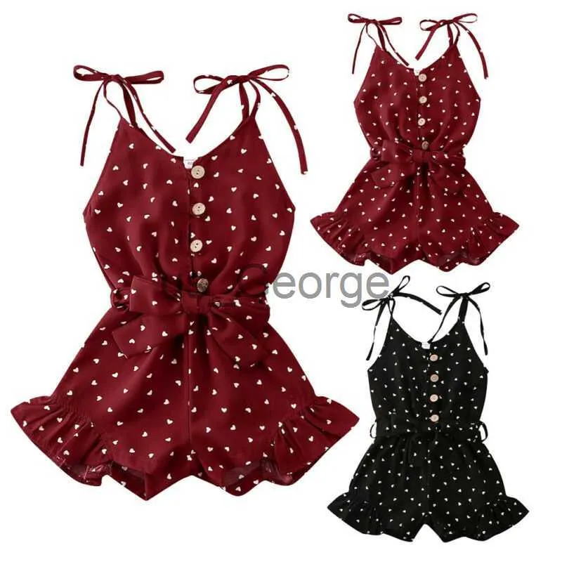 Clothing Sets lioraitiin 16 Years Toddler Kid Baby Girl Clothes Sleeveless Romper Bow Print Summer Holiday Outfit 2Colors J230630