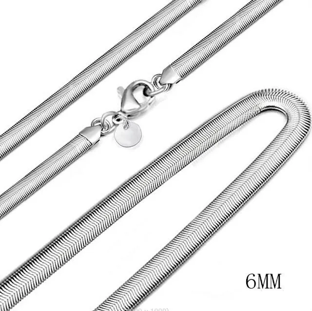 Cadenas de serpiente planas de 6 mm Chapado en plata 925 Collares Hombres Mujeres Hip Hop Joyería de moda 16 18 20 22 24 Inche