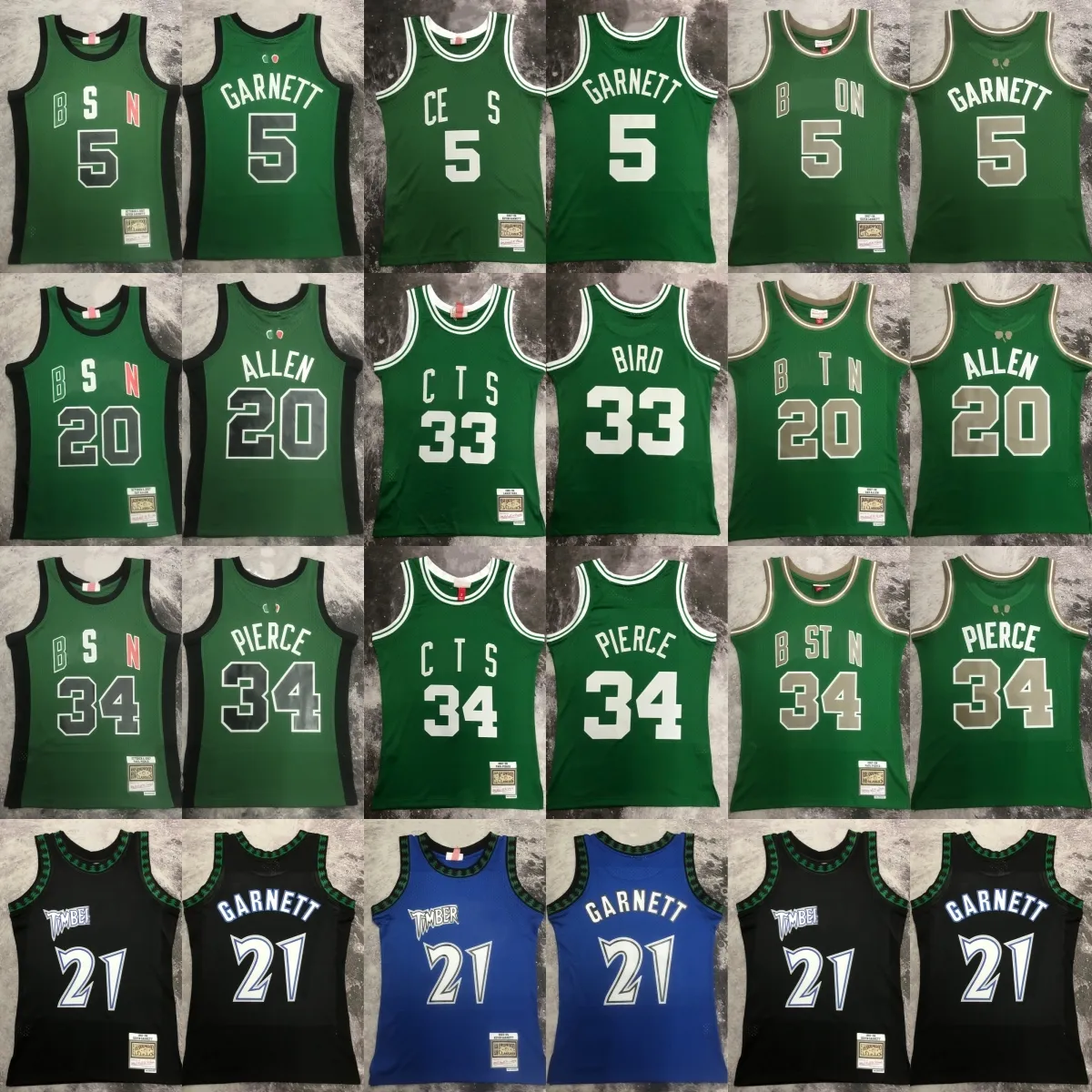 Tryckt klassisk Retro 1985-86 Basketball 33 Larry Bird Jersey Retro Green 2007-08 Kevin Garnett Ray Allen Paul Pierce Jerseys Shirts för 1997-98 Black Garnett