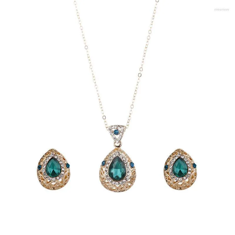 Necklace Earrings Set Drop Pendant Crystals Wholesale Vintage Wedding Engagement Accessories 2023 Gifts