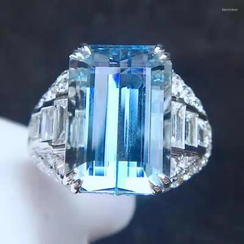 Cluster Rings YS Sea Blue Treasure Ring Abertura incrustada com cores cristalinas Brilhante Simples Versátil e Exclusivo