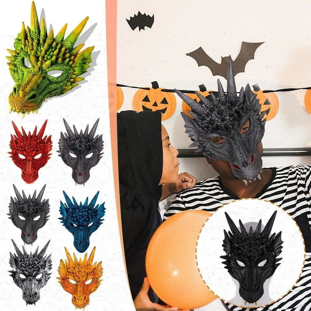 Party Masks Halloween 3D Dragon Face Soft Latex Unisex Animal Mask Carnival Dress Costume Cosplay Props Full Cover 230630